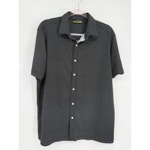 Murano Slim Fit Performance Shirt Mens Black Geometric Print Short Sleeve Sz XL